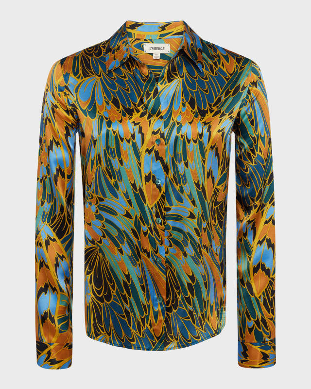 Tyler Parrot Feather Printed Silk Blous